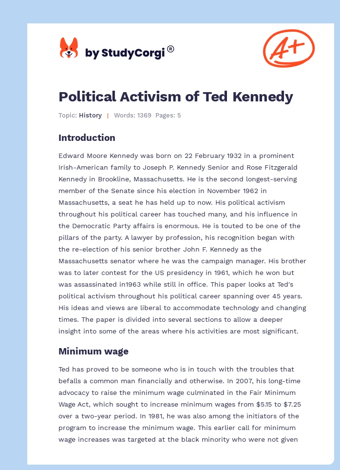 Political Activism of Ted Kennedy. Page 1
