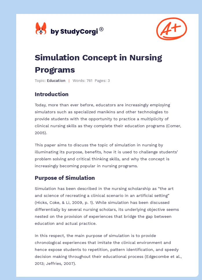 Simulation Concept in Nursing Programs. Page 1