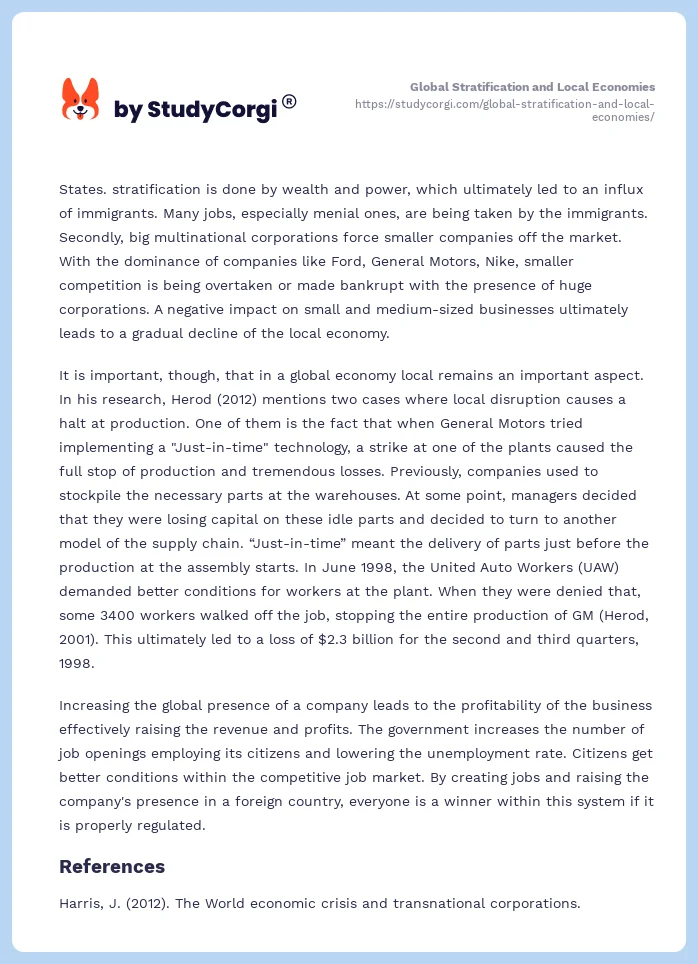 Global Stratification and Local Economies. Page 2
