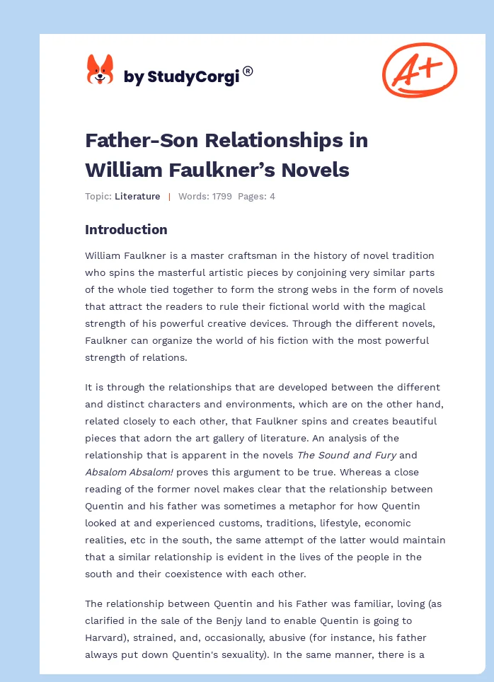 Father-Son Relationships in William Faulkner’s Novels. Page 1