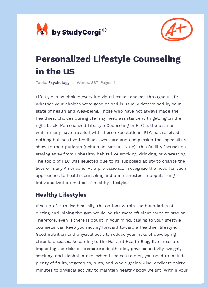 Personalized Lifestyle Counseling in the US. Page 1
