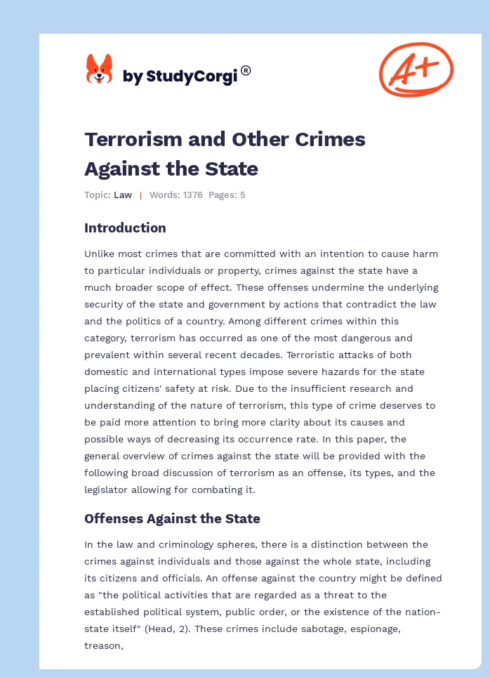 Terrorism and Other Crimes Against the State. Page 1