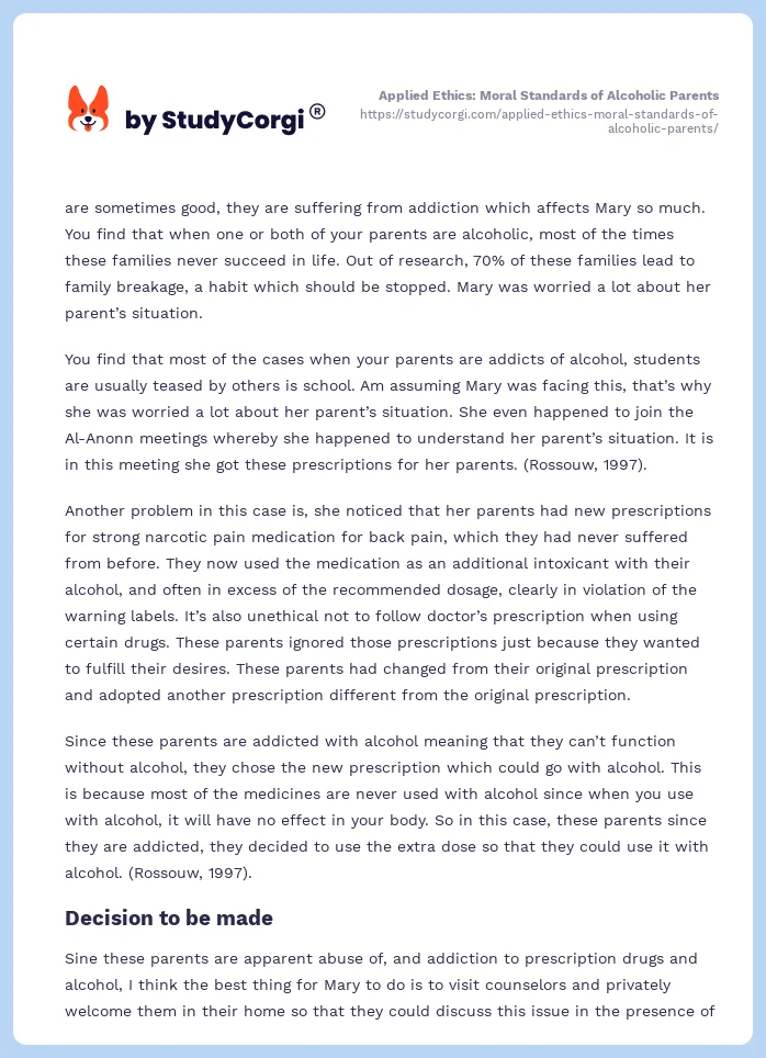 Applied Ethics: Moral Standards of Alcoholic Parents. Page 2