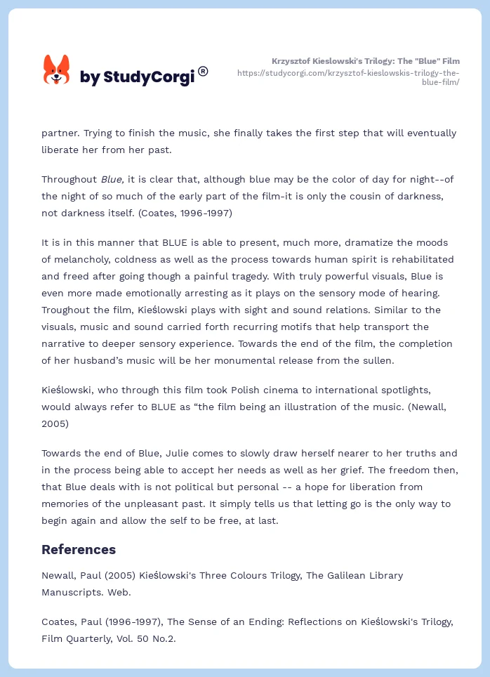 Krzysztof Kieslowski's Trilogy: The "Blue" Film. Page 2