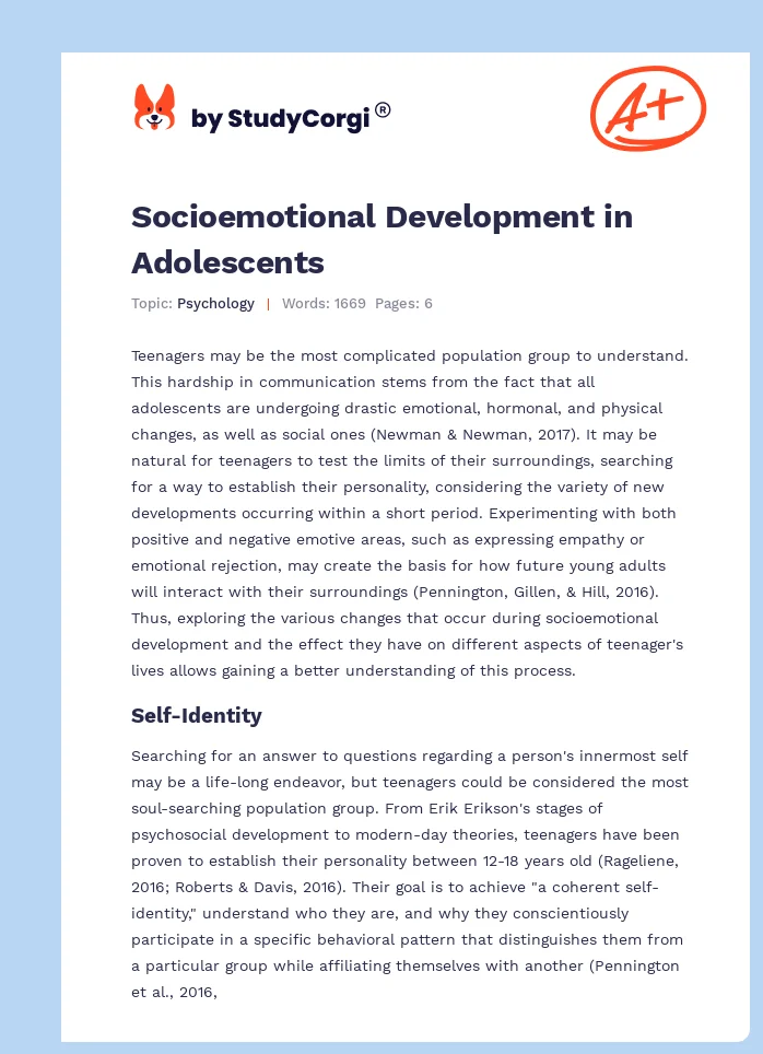Socioemotional Development in Adolescents. Page 1