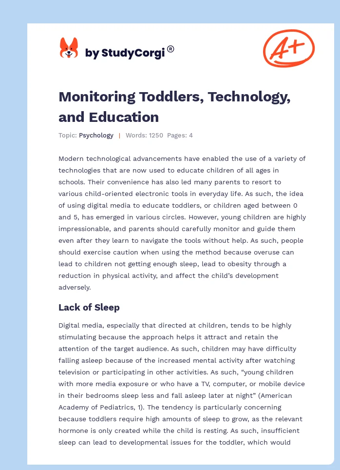 Monitoring Toddlers, Technology, and Education. Page 1
