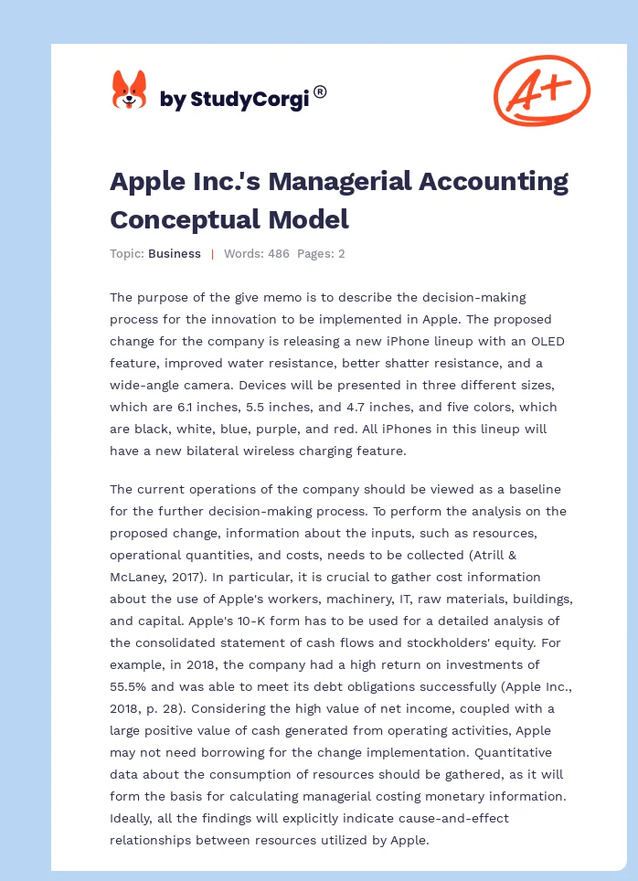 Apple Inc.'s Managerial Accounting Conceptual Model. Page 1