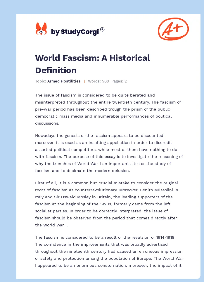 World Fascism: A Historical Definition. Page 1