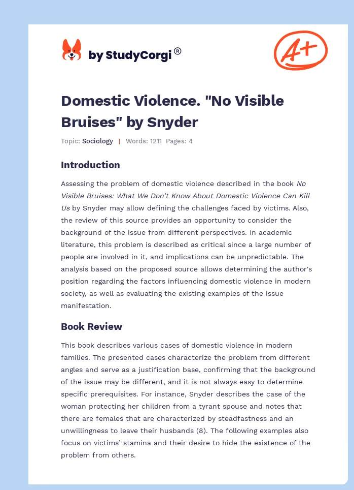 Domestic Violence. "No Visible Bruises" by Snyder. Page 1