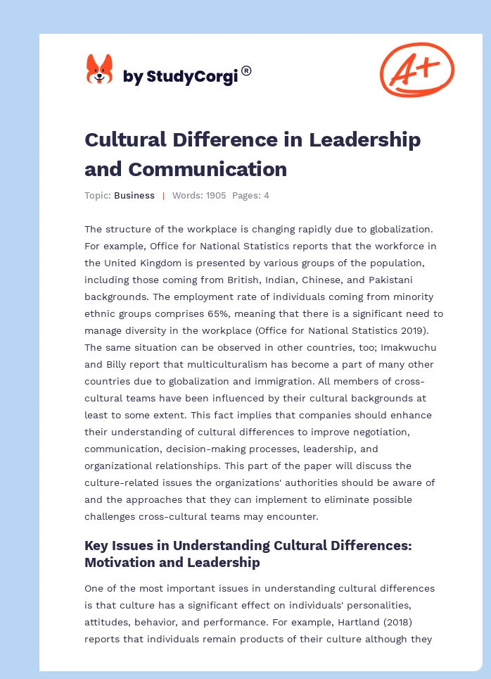 Cultural Difference in Leadership and Communication. Page 1