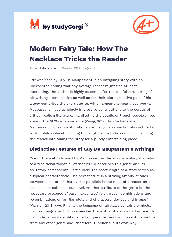 Modern Fairy Tale: How The Necklace Tricks the Reader. Page 1
