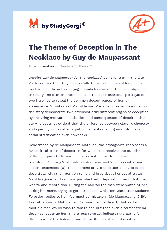 The Theme of Deception in The Necklace by Guy de Maupassant. Page 1
