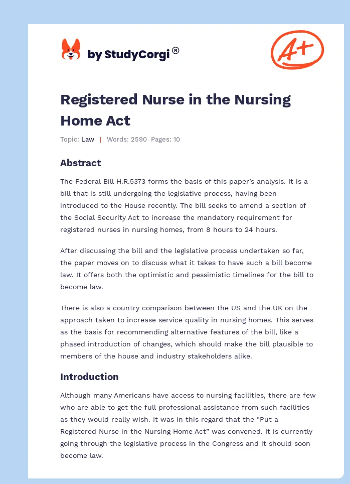 Registered Nurse in the Nursing Home Act. Page 1