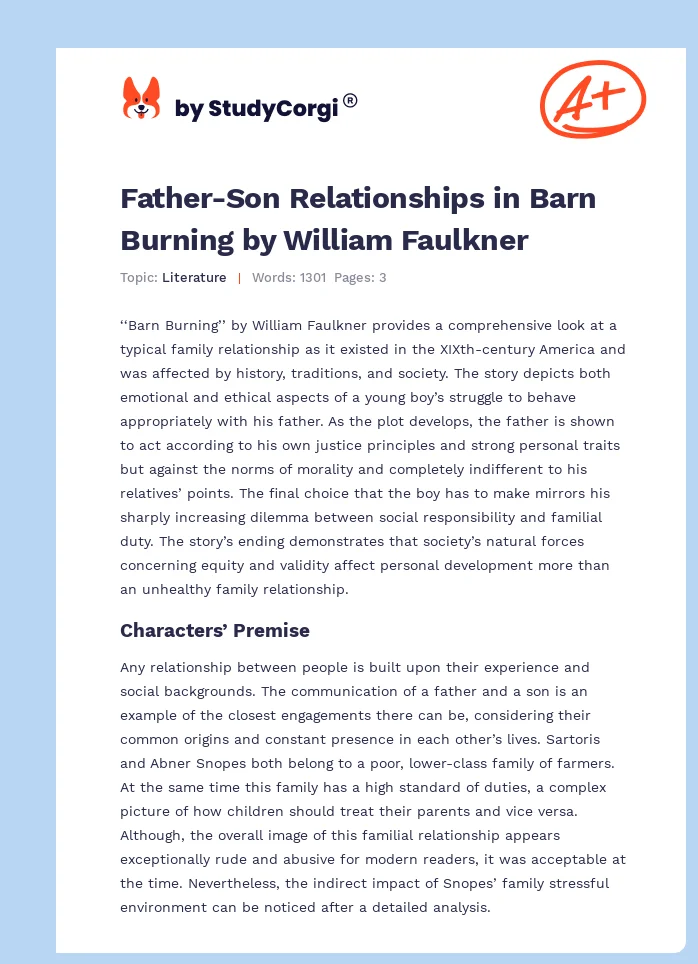 Father-Son Relationships in Barn Burning by  William Faulkner. Page 1