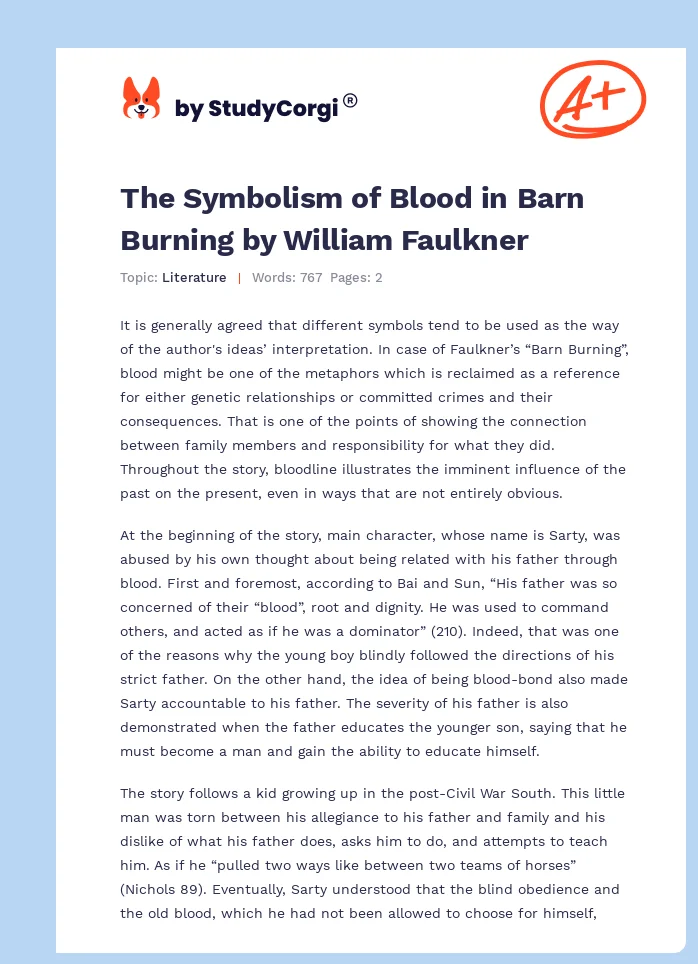 The Symbolism of Blood in Barn Burning by William Faulkner. Page 1