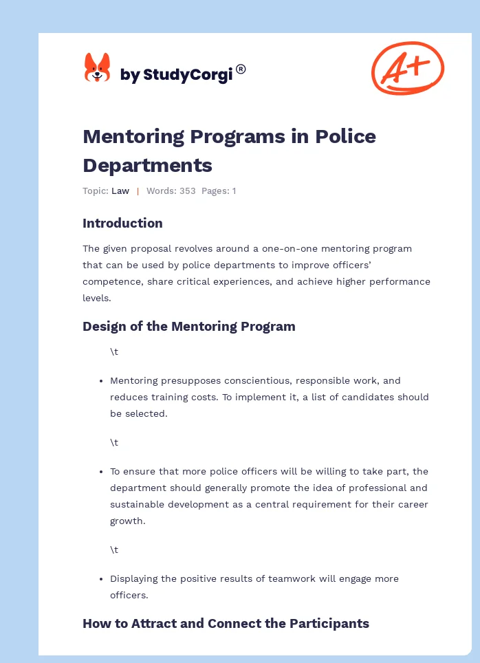 Mentoring Programs in Police Departments. Page 1