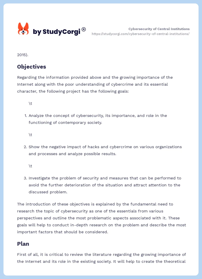 Cybersecurity of Central Institutions. Page 2
