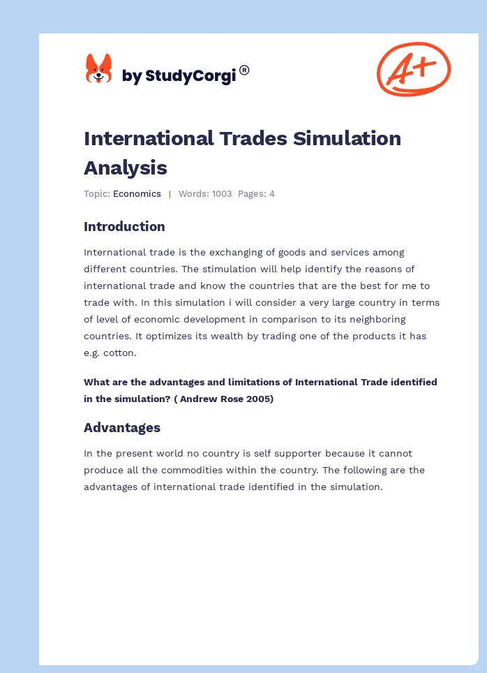 International Trades Simulation Analysis. Page 1