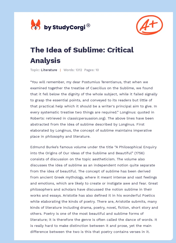 The Idea of Sublime: Critical Analysis. Page 1