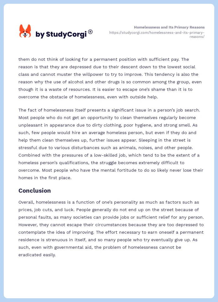Homelessness and Its Primary Reasons. Page 2