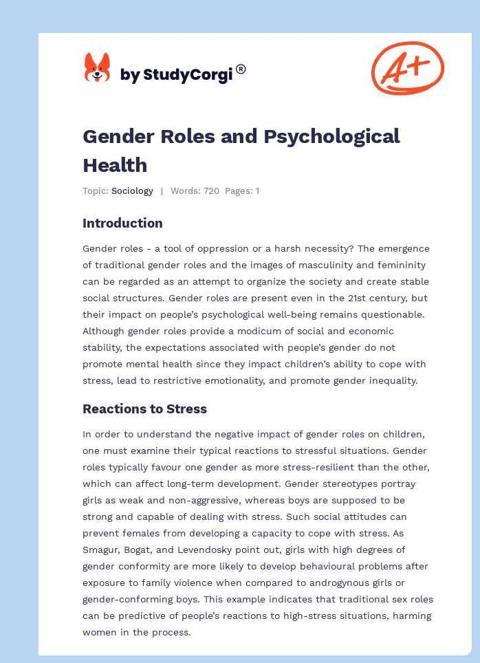 Gender Roles and Psychological Health. Page 1