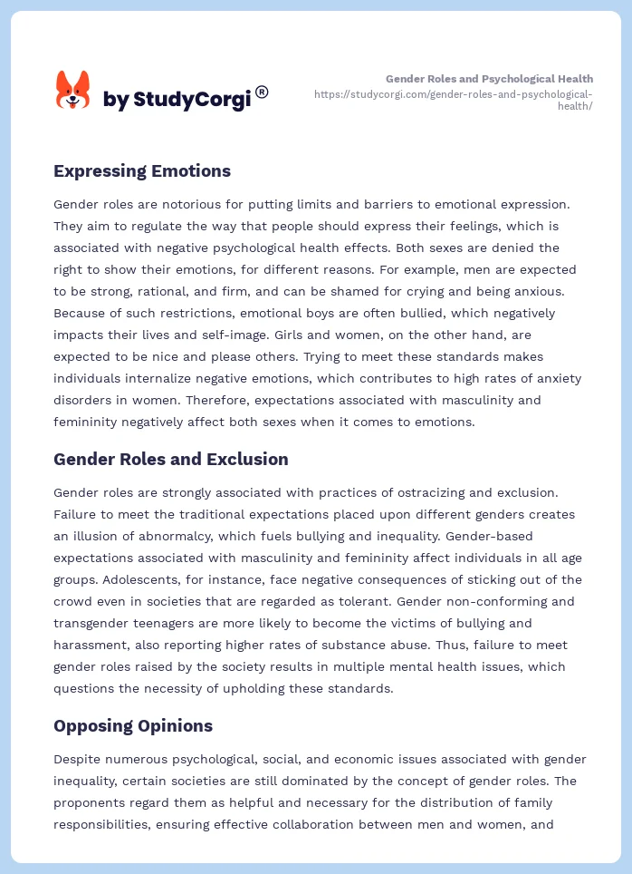 Gender Roles and Psychological Health. Page 2
