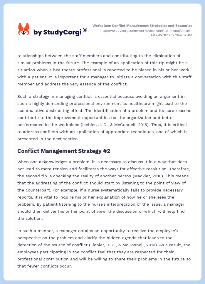 Workplace Conflict Management Strategies and Examples. Page 2