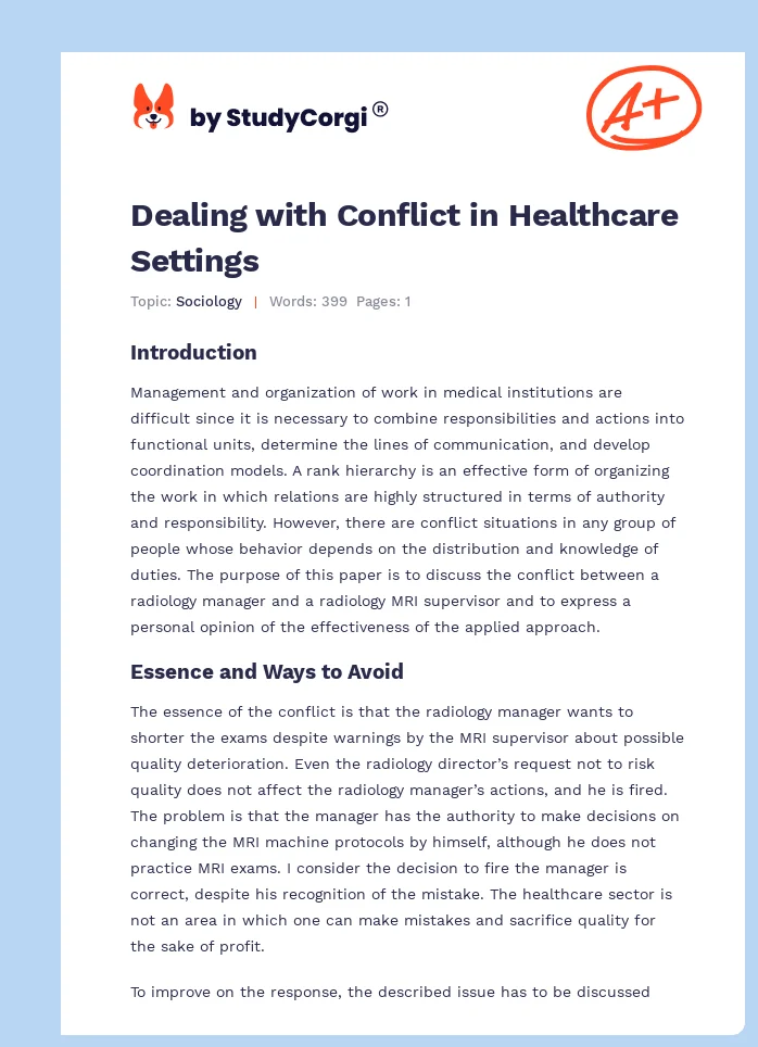 Dealing with Conflict in Healthcare Settings. Page 1