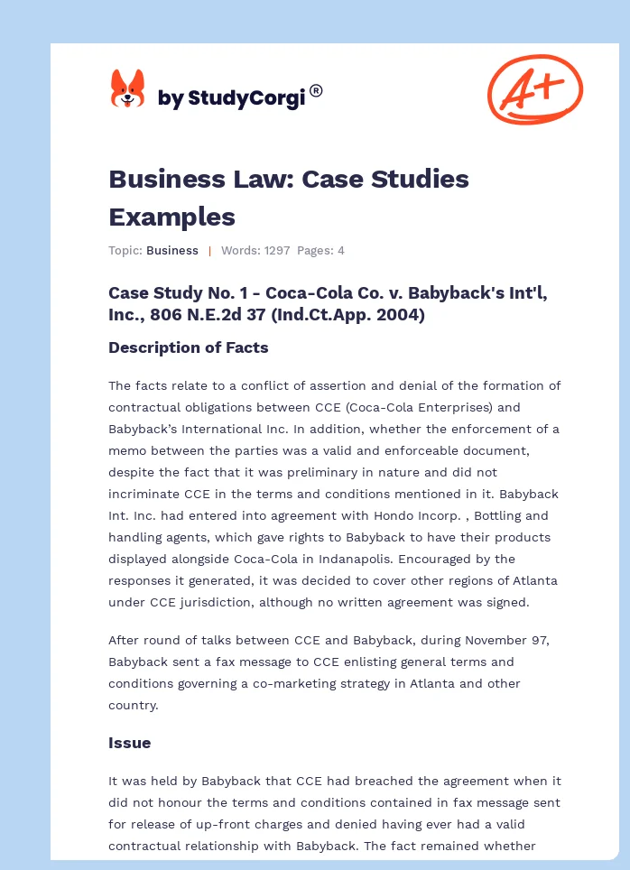 Business Law: Case Studies Examples. Page 1