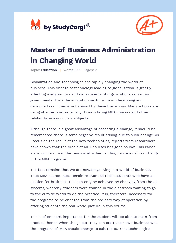 Master of Business Administration in Changing World. Page 1