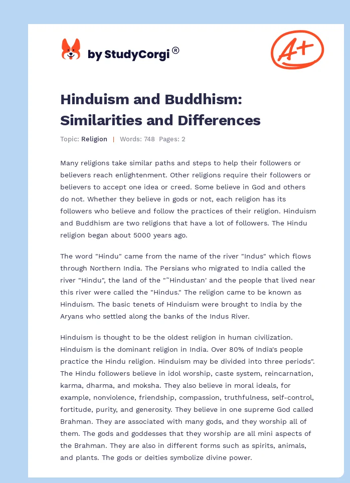 Hinduism and Buddhism: Similarities and Differences. Page 1