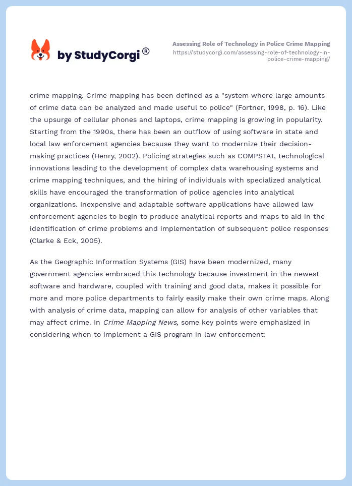 Assessing Role of Technology in Police Crime Mapping. Page 2
