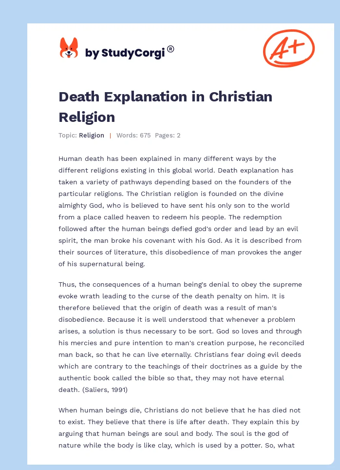Death Explanation in Christian Religion. Page 1