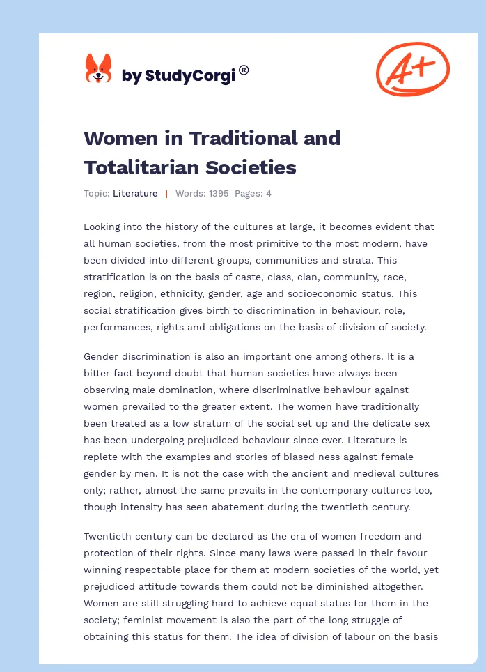 Women in Traditional and Totalitarian Societies. Page 1
