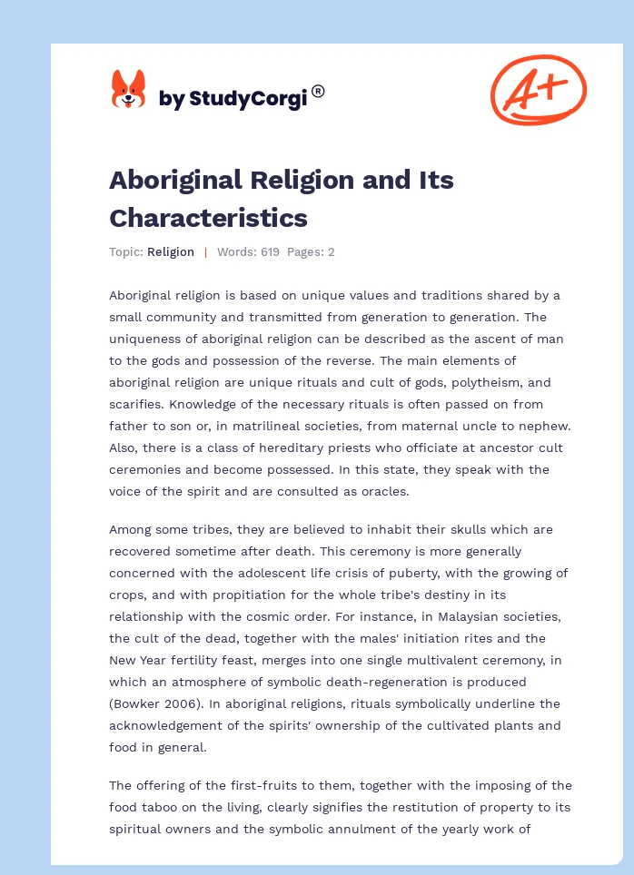Aboriginal Religion and Its Characteristics. Page 1