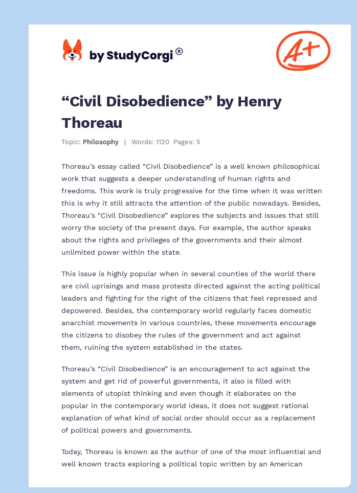 “Civil Disobedience” by Henry Thoreau. Page 1