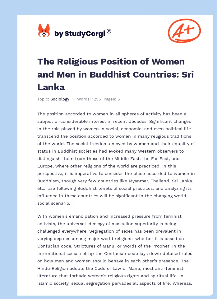 The Religious Position of Women and Men in Buddhist Countries: Sri Lanka. Page 1