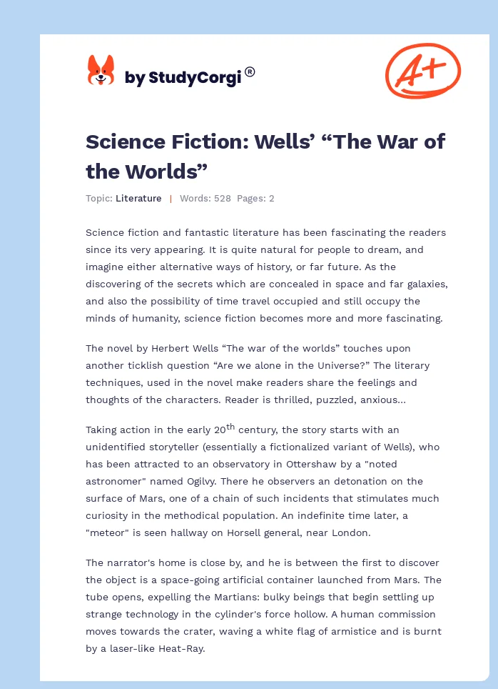 Science Fiction: Wells’ “The War of the Worlds”. Page 1