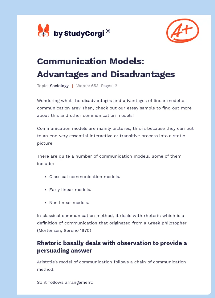 Communication Models: Advantages and Disadvantages. Page 1