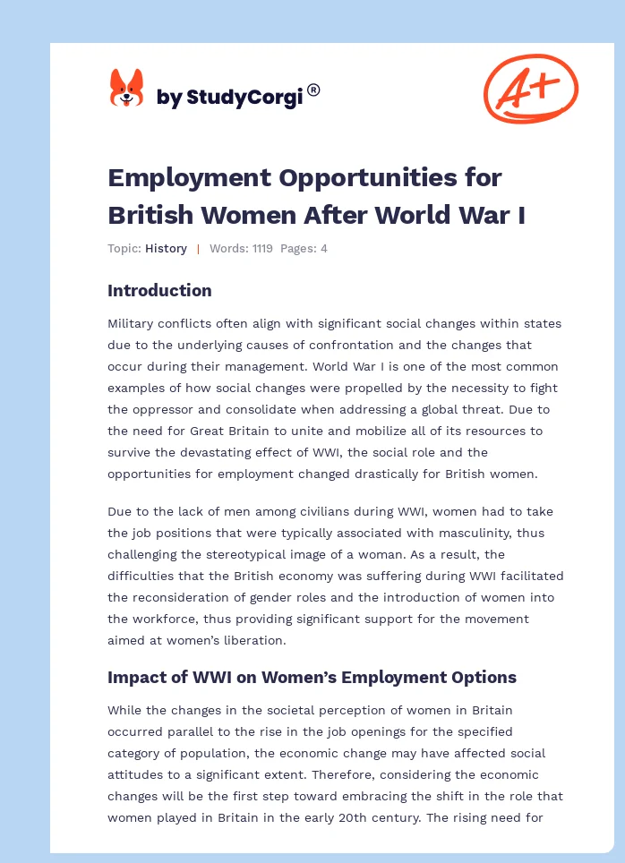 Employment Opportunities for British Women After World War I. Page 1