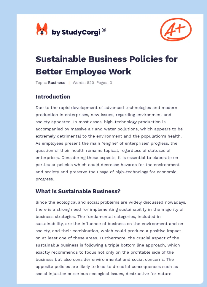 Sustainable Business Policies for Better Employee Work. Page 1