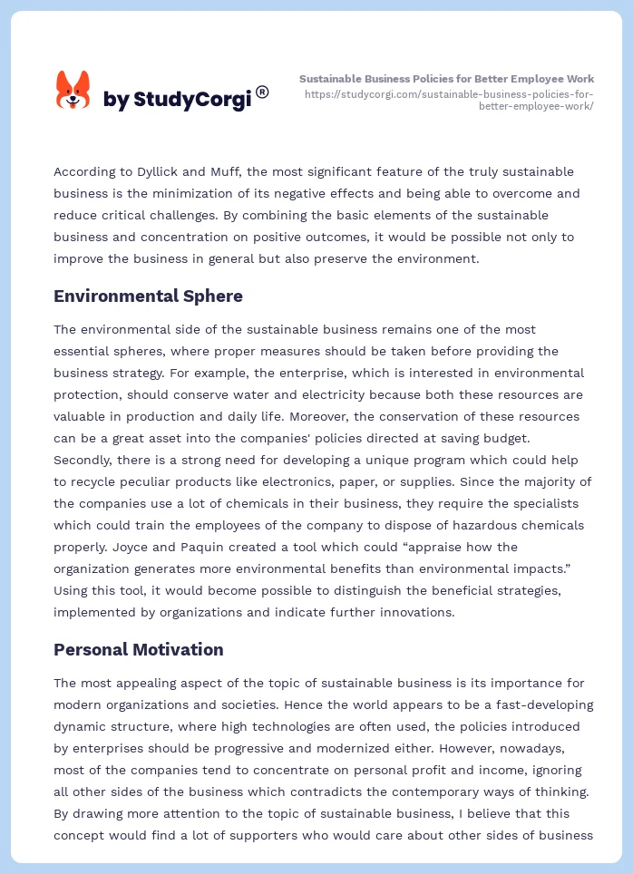 Sustainable Business Policies for Better Employee Work. Page 2