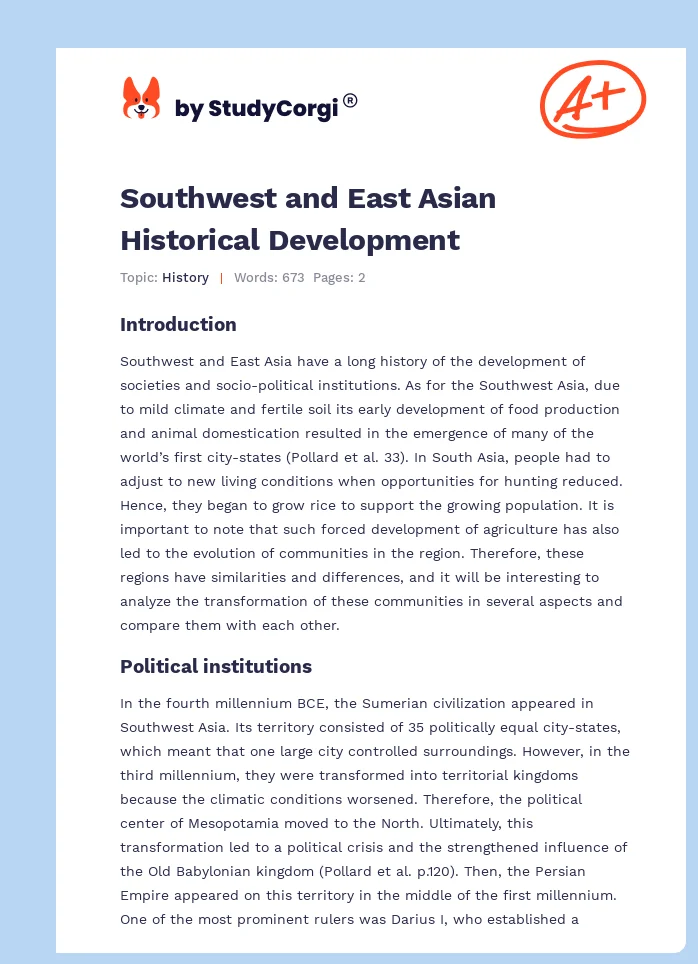 Southwest and East Asian Historical Development. Page 1