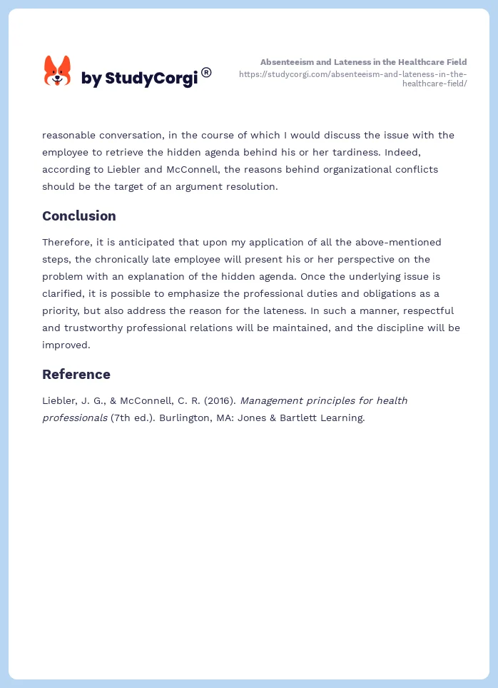 Absenteeism and Lateness in the Healthcare Field. Page 2