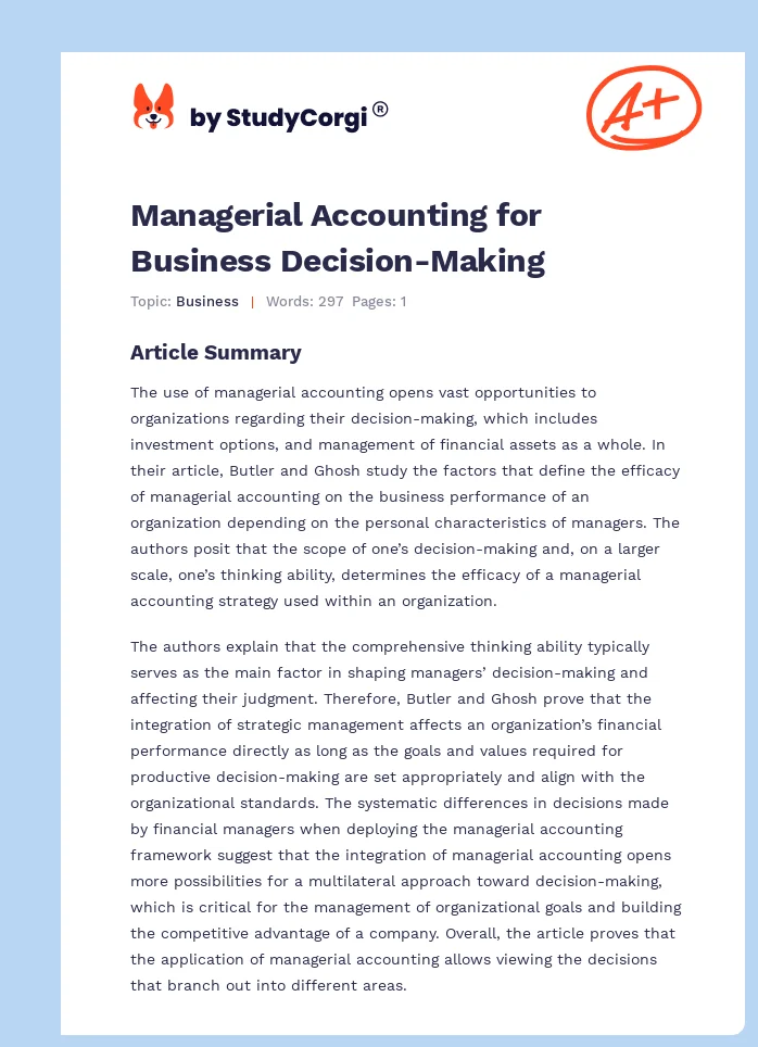 Managerial Accounting for Business Decision-Making. Page 1