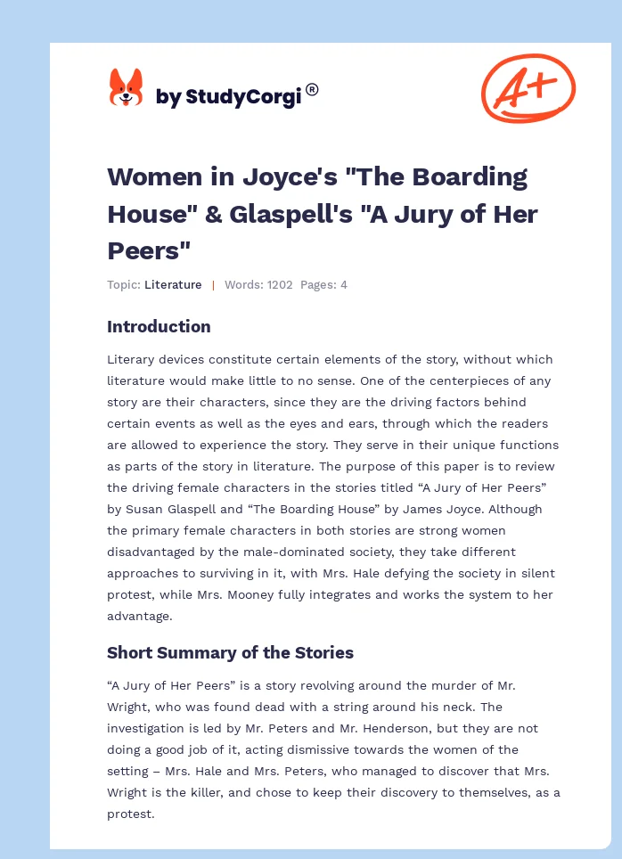 Women in Joyce's "The Boarding House" & Glaspell's "A Jury of Her Peers". Page 1
