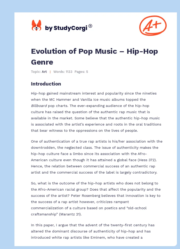 Evolution of Pop Music – Hip-Hop Genre. Page 1