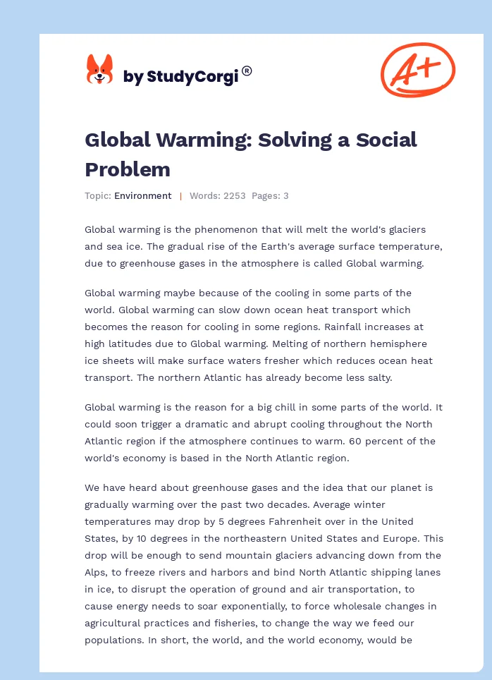 Global Warming: Solving a Social Problem. Page 1