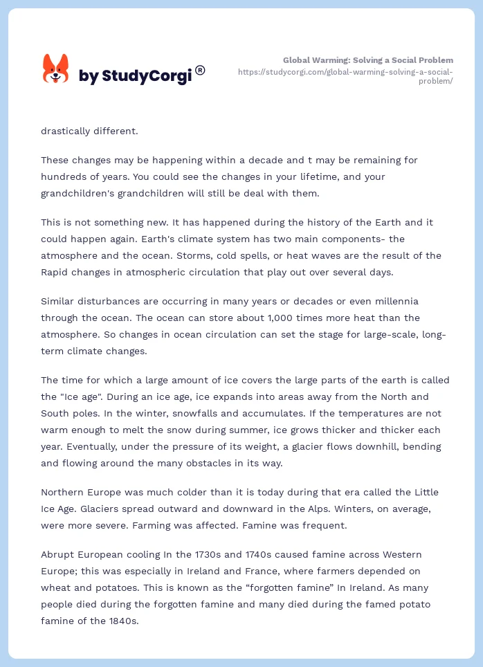 Global Warming: Solving a Social Problem. Page 2