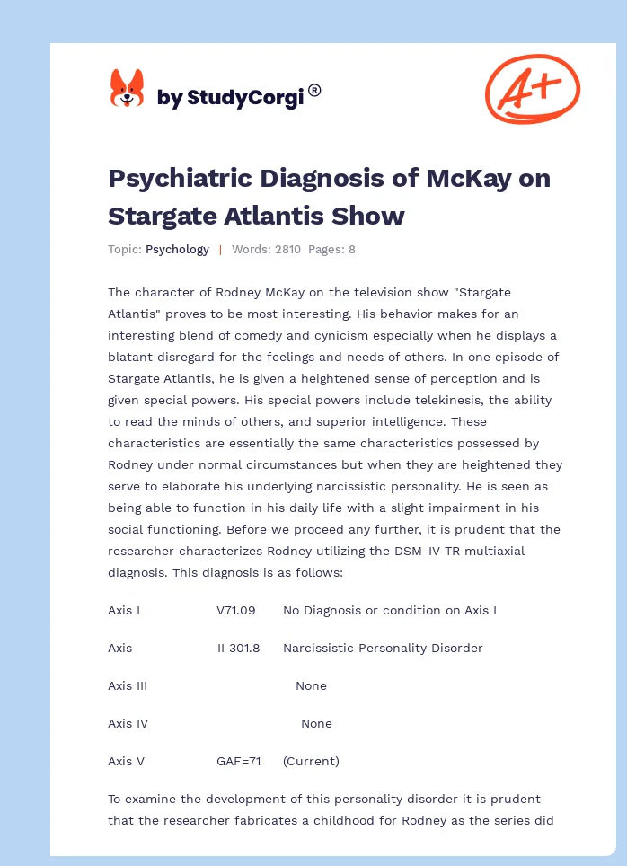 Psychiatric Diagnosis of McKay on Stargate Atlantis Show. Page 1